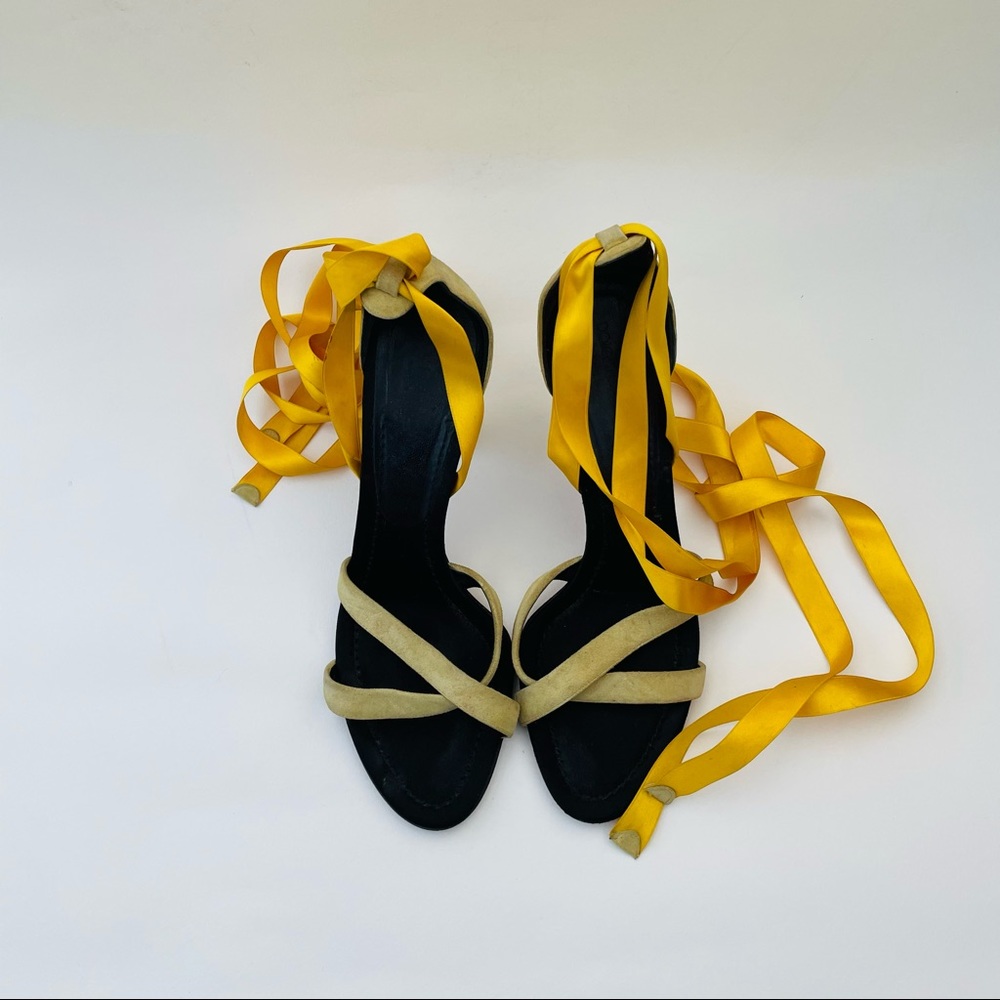 DOLCE & GABBANA Yellow Wrap High Heeles Sandals
